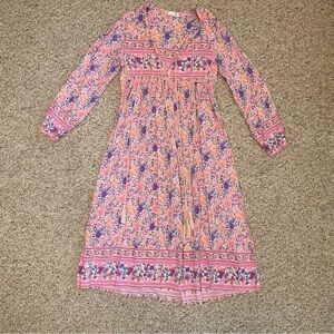 R Vivimos Pink Floral Cotton Dress Soft Long Dress Size XS